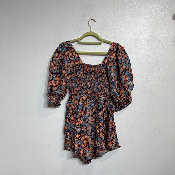 Free People Navy Combo Show Me Loe Floral Square Neck Romper Sz XS NWT - Picture 11 of 14